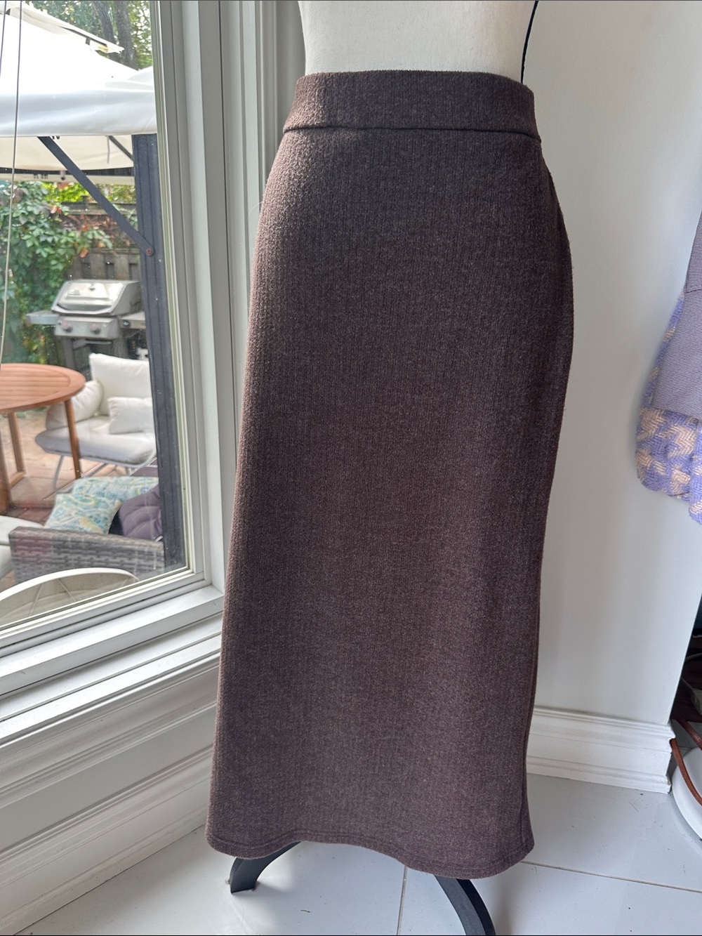 GU from JAPAN Classic Chocolate Brown Ribbed Knit Maxi Skirt Warm Fall Comfy XL